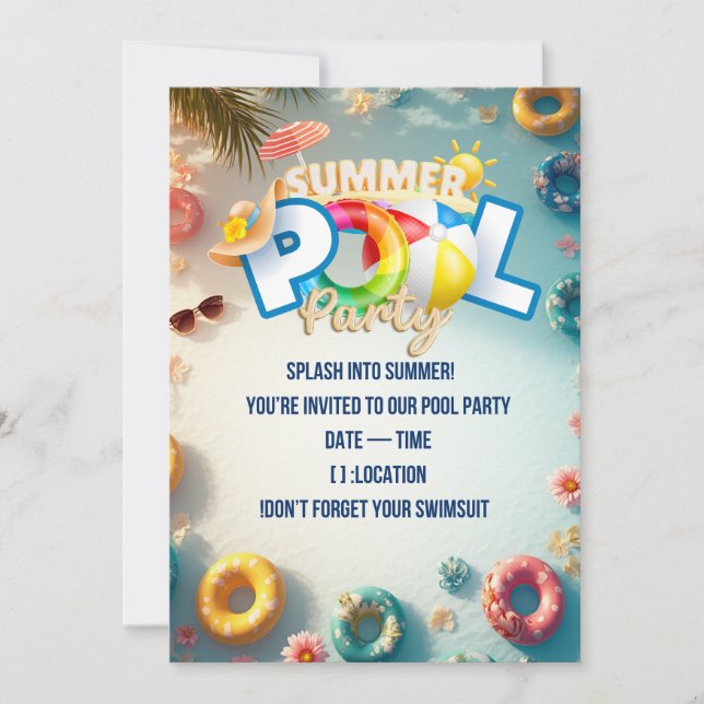  Summer Pool Party Invitation (Front)