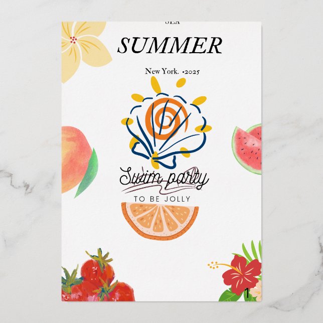 Summer pool party invitation. (Front)