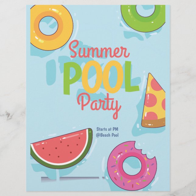 Summer Pool Party Invitation, Backyard Party Flyer (Front)