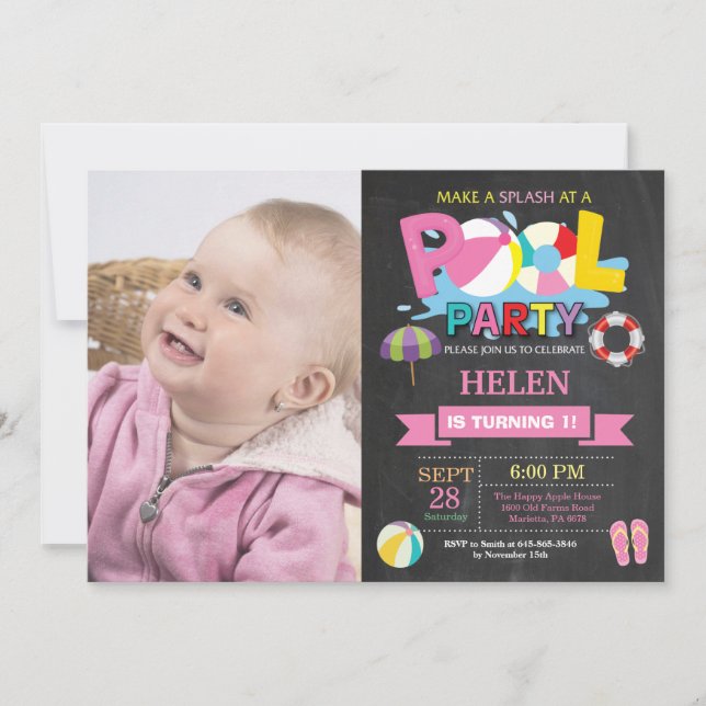 Summer Pool Party Invitation Splish Splash Girl (Front)