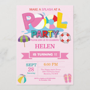 Summer Pool Party Invitation Splish Splash Girl