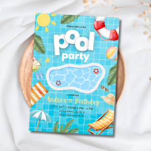 Summer Pool Party Kids Birthday Tropical Theme  Invitation