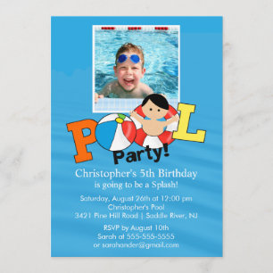 Summer POOL Party PHOTO Birthday Invitation boy