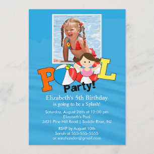 Summer POOL Party PHOTO Birthday Invitation Girl