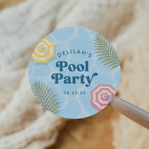 Summer Pool Party Pink Birthday Classic Round Sticker