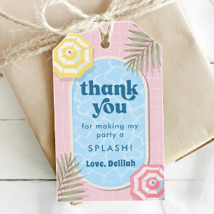 Summer Pool Party Pink Girl Birthday Gift Tags
