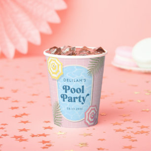 Summer Pool Party Pink Girl Birthday Paper Cups