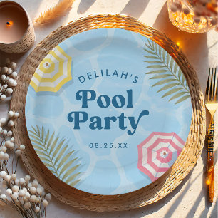 Summer Pool Party Pink Girl Birthday Paper Plate