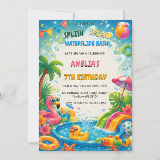 Summer Pool Party Splash Birthday Invitation