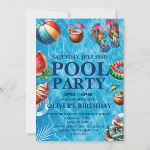summer Pool Party,Swimming Birthday Invitation
