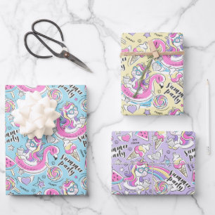 Summer Pool Party Unicorn Wrapping Paper Sheet