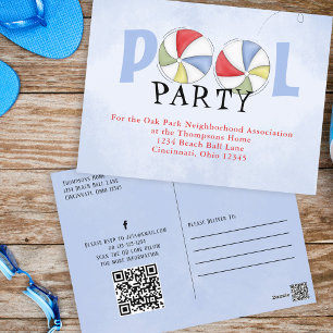 Summer Pool Party Watercolor Custom Postcard