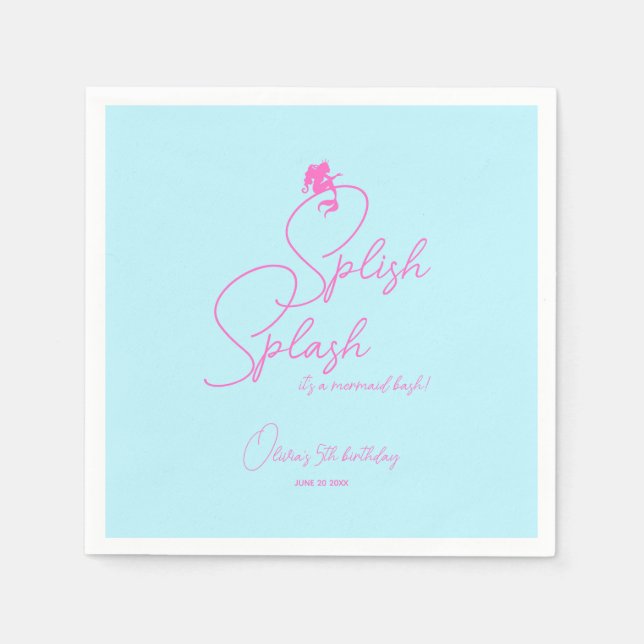 Summer Pool Simple Girl Mermaid Birthday Napkin (Front)