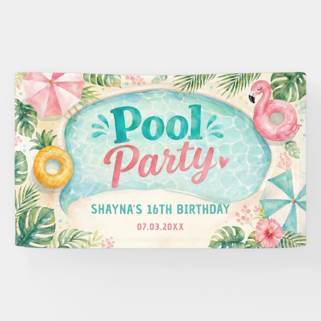 Summer Poolside Birthday Party Banner (Horizontal)