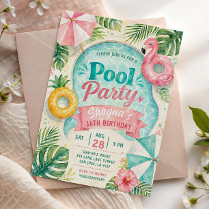 Summer Poolside Birthday Party Invitation