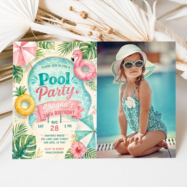 Summer Poolside Birthday Party Photo Invitation (Creator Uploaded)