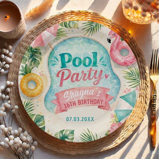 Summer Poolside Party Birthday Paper Plates (Creator Uploaded)