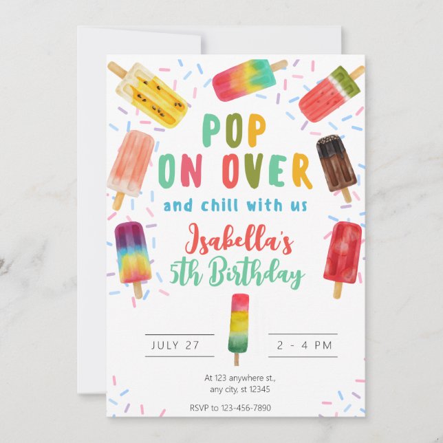 Summer pop ice cream birthday party  invitation (Front)