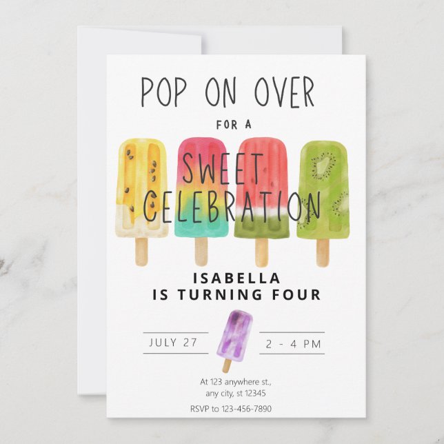 Summer pop ice cream birthday party invitation (Front)