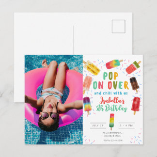 Summer pop ice cream birthday party pool postcard