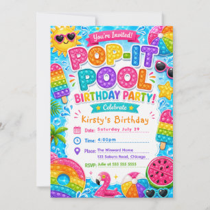 Summer Pop It Pool Birthday Party Invitation