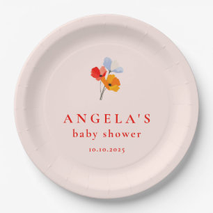 Summer Poppy Baby Shower Paper Plate
