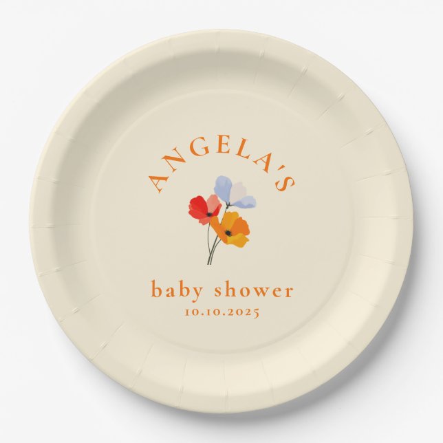 Summer Poppy Baby Shower Paper Plate (Front)