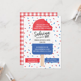 Summer Popsicle Birthday (red, white & blue) Invitation