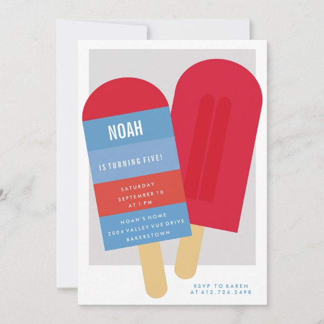 SUMMER POPSICLE KIDS BIRTHDAY PARTY INVITATION (Front)