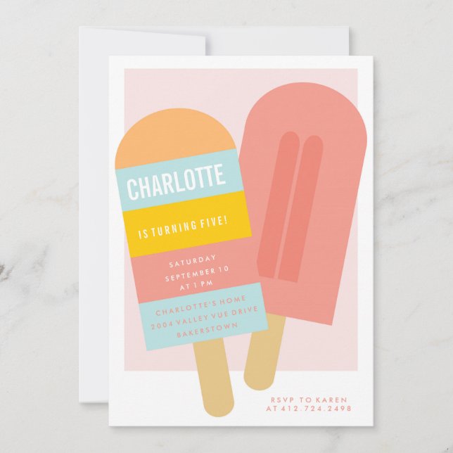 SUMMER POPSICLE KIDS BIRTHDAY PARTY INVITATION (Front)