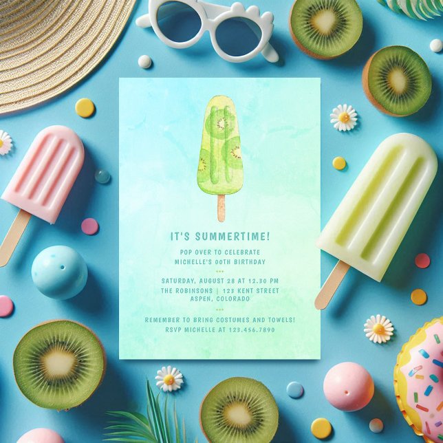 Summer Popsicle Watercolor Birthday Party Invitation (Summer Popsicle Watercolor Birthday Party Invitation)