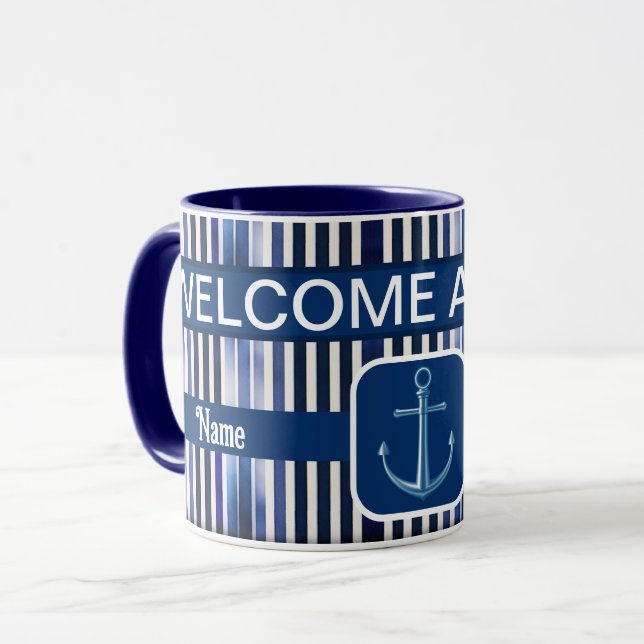 Summer Popular Navy Blue Boat Stripes Collection Mug (Front Left)