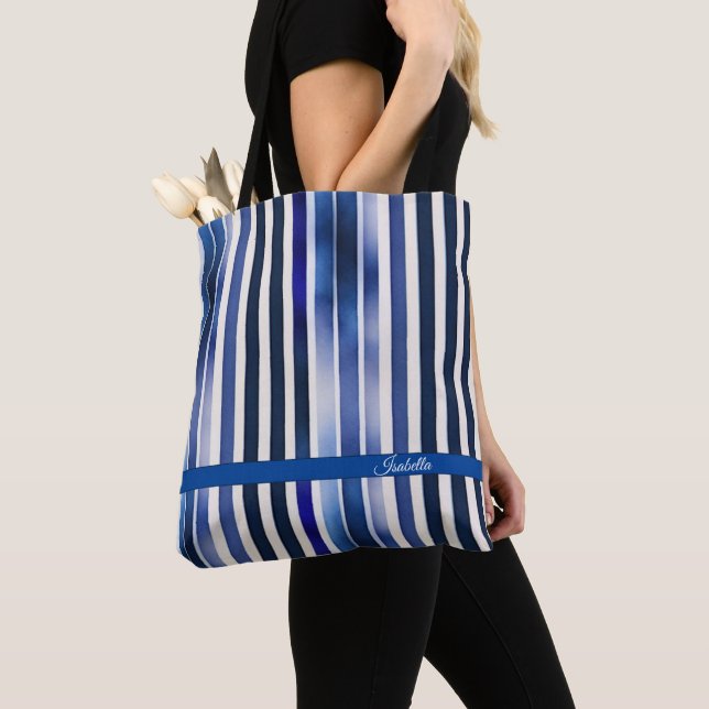 Summer Popular Navy Blue Boat Stripes Collection Tote Bag (Close Up)