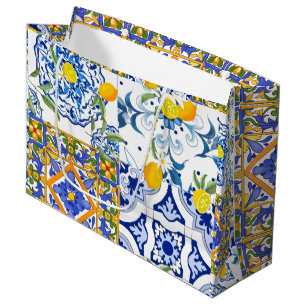 Summer ,Portuguese tiles ,citrus,lemons    Large G Gift Bag