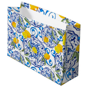 Summer ,Portuguese tiles ,citrus,lemons Large Gift Bag