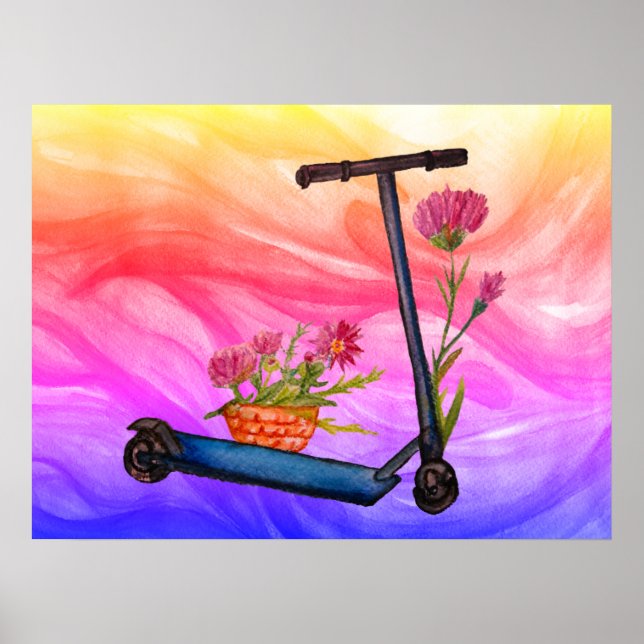 Summer Poster Push Scooter Floral Art (Front)