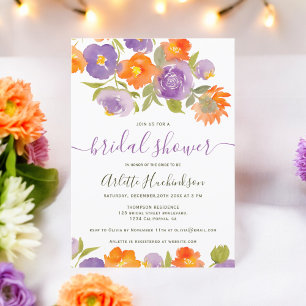 Summer Purple Orange Floral Boho Bridal Shower  Invitation
