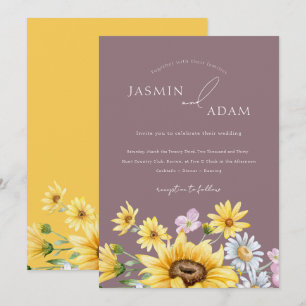Summer Purple Sunflower Floral Wedding Invitation