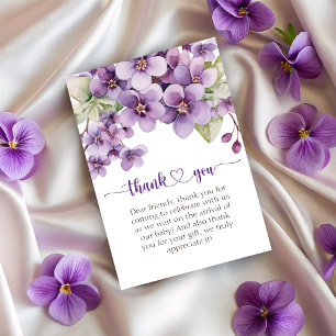 Summer Purple Violet Flowers Baby Shower Thank You Card