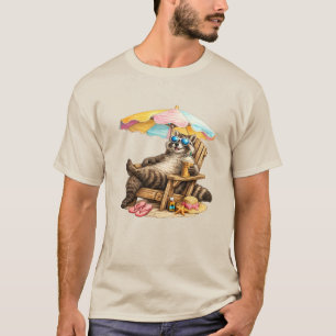 Summer Racoon Iced Coffee Beach Chair Vacation  T-Shirt