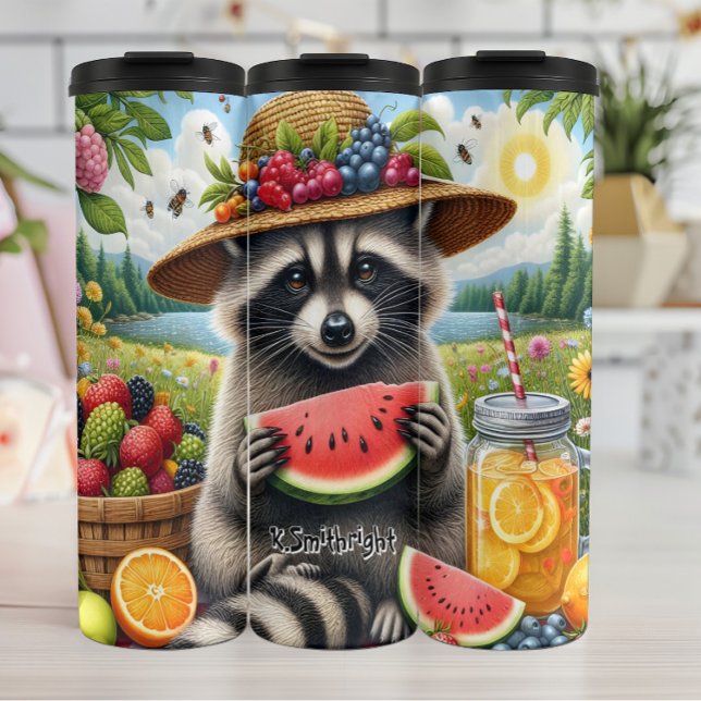 Summer Racoon with Watermelon Thermal Tumbler (Creator Uploaded)