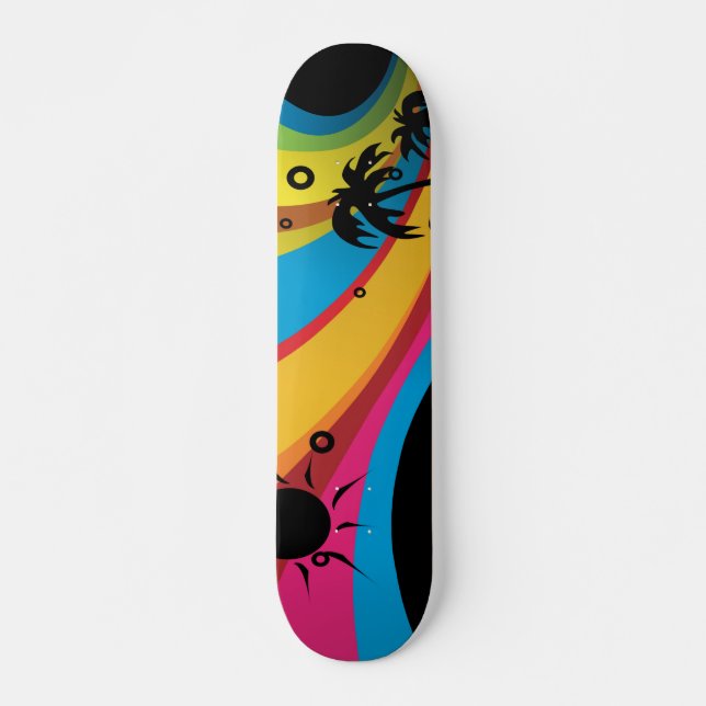 Summer Rainbow Palm Tree Beach Skateboard Deck (Front)