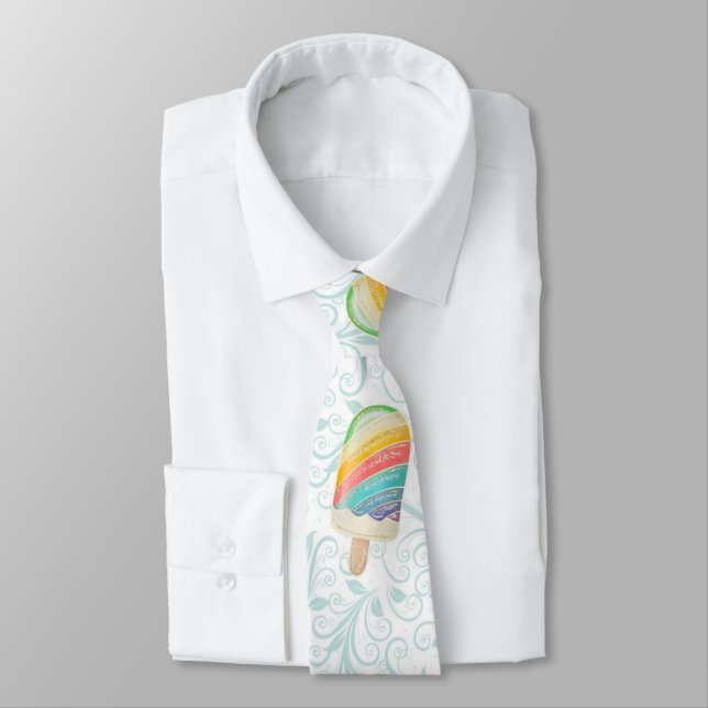 Summer Rainbow Popsicle and Teal Swirls Tie (Tied)