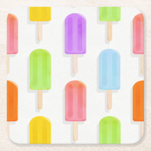 Summer Rainbow Popsicles Pattern Square Paper Coaster