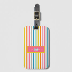 Summer Rainbow Stripes Monogram Script Luggage Tag