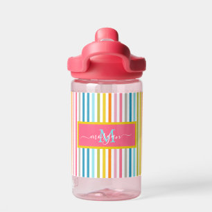 Summer Rainbow Stripes Monogram Script Water Bottle