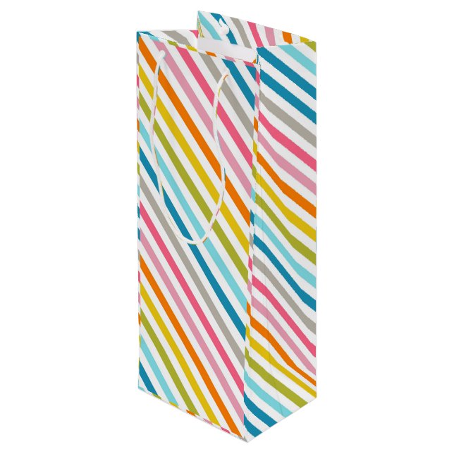Summer Rainbow Stripes Wine Gift Bag (Back Angled)