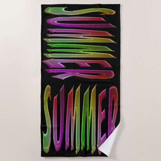 Summer Rainbow Typography Colourful Text Beach Towel (Front)