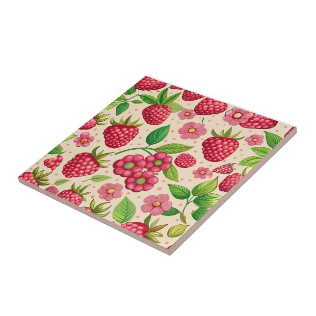 Summer Raspberry Garden Botanical Fruit Pattern Tile (Side)