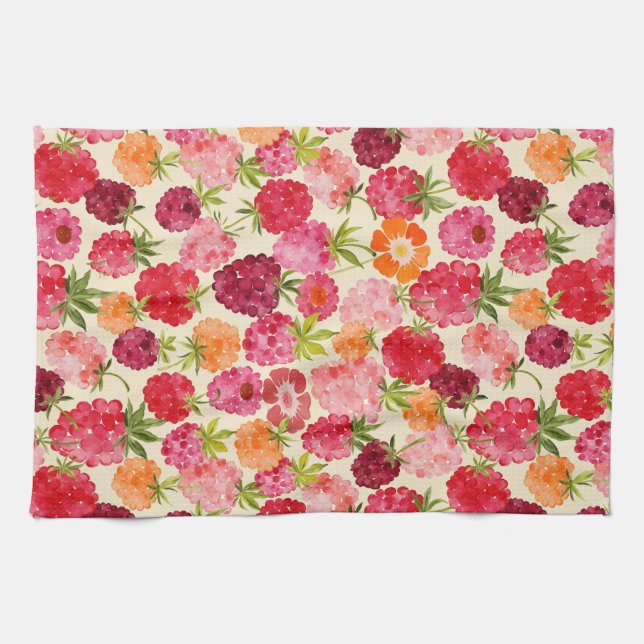Summer Raspberry Watercolor Coquette Tea Towel (Horizontal)
